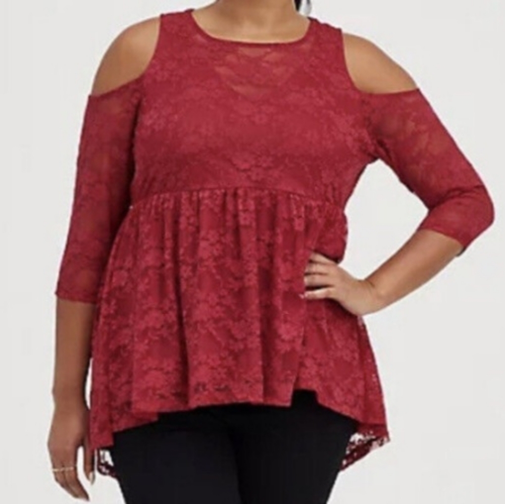 TORRID Red Lace Off the Shoulder Top